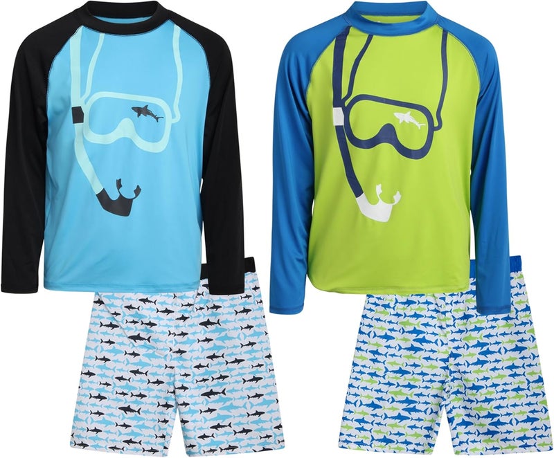 iXtreme Boys Rash Guard Set - 4 Piece UPF 50+ Quick Dry Long Sleeve Swim Shirt and Swim Trunks for Boys (Sizes: 5-14) - Image 1